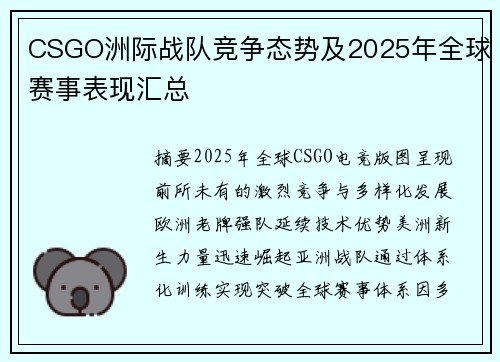 CSGO洲际战队竞争态势及2025年全球赛事表现汇总