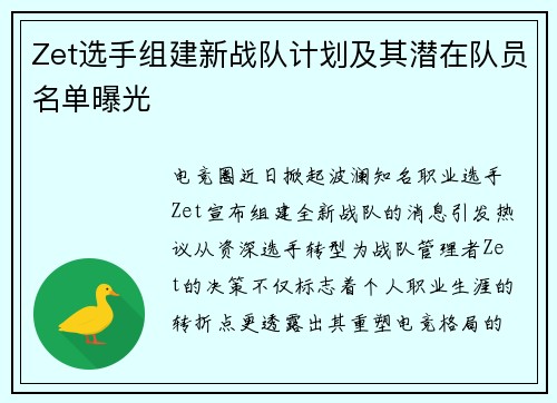Zet选手组建新战队计划及其潜在队员名单曝光