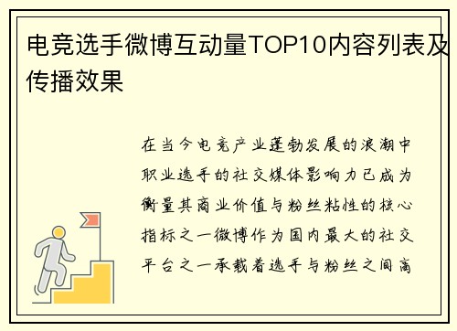 电竞选手微博互动量TOP10内容列表及传播效果
